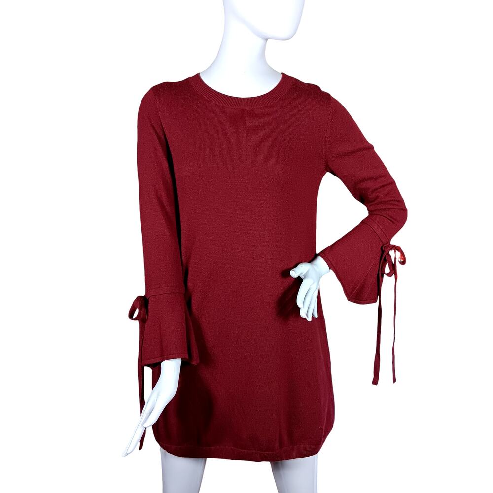 Paper Crown Fine Knit Maria Sweater Dress Size XS Burgundy Long Bell Sleeves